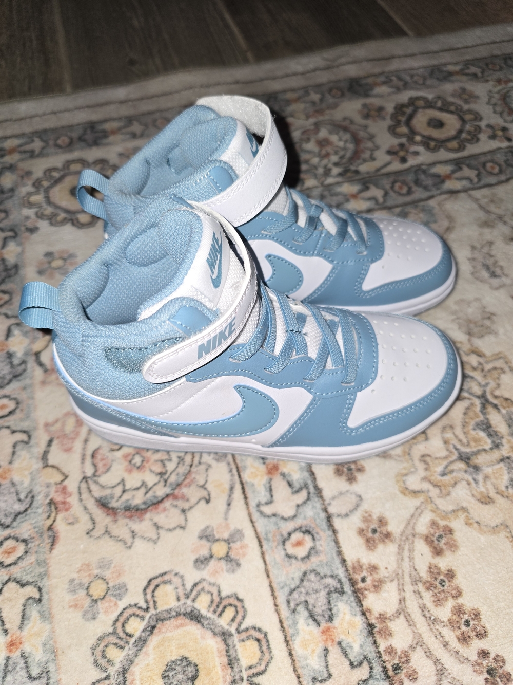 Kids' Court Borough Mid 2 High-Top Sneakers in Light Blue and White